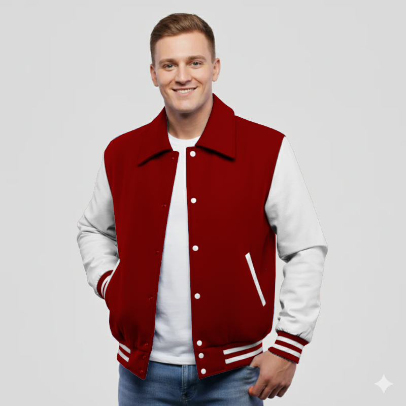 Cardinal Wool & White Leather Varsity Jacket